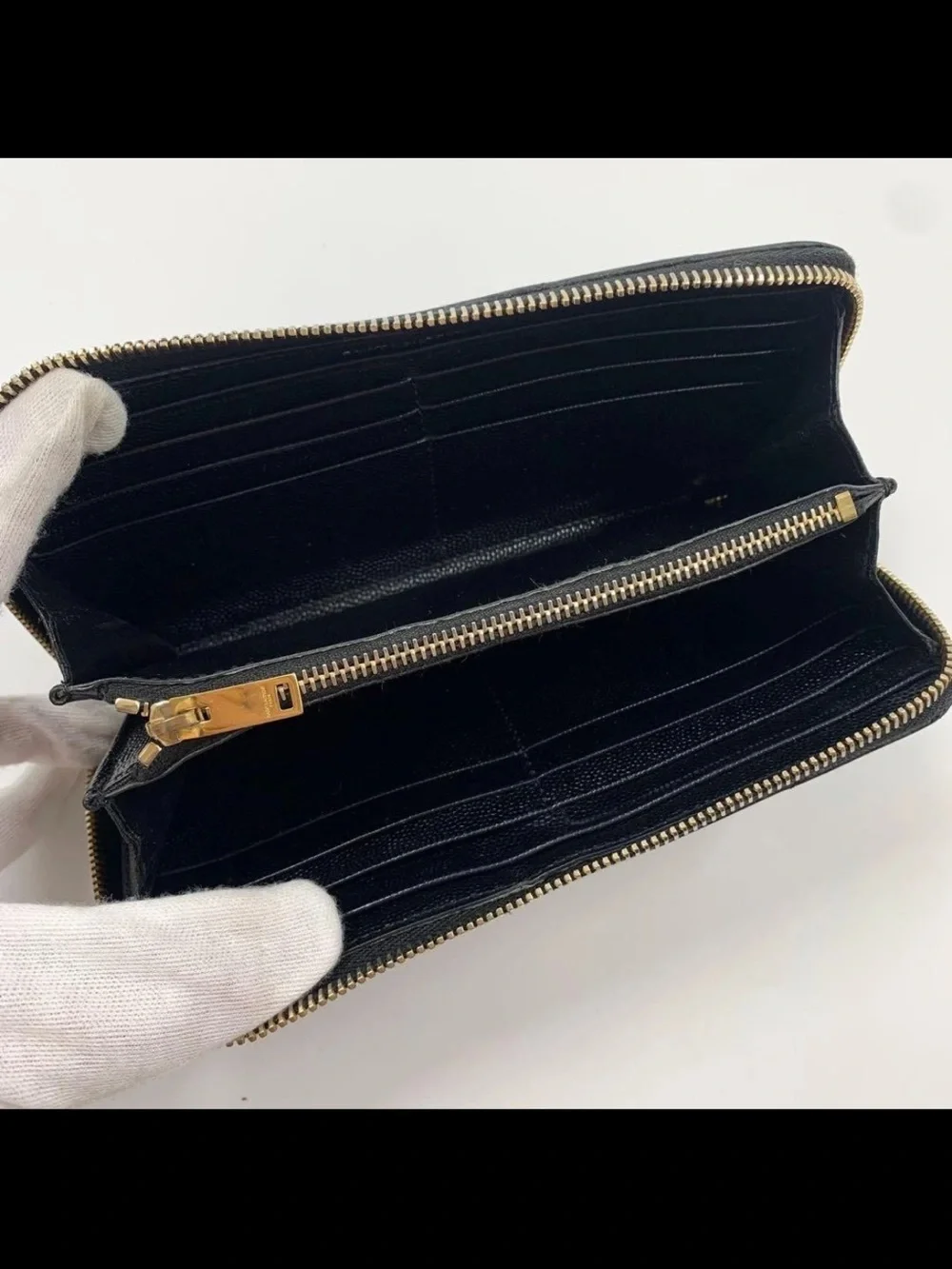 Saint Laurent Black Chevron Zip Wallet with Gold YSL Logo - Picture 7 of 10